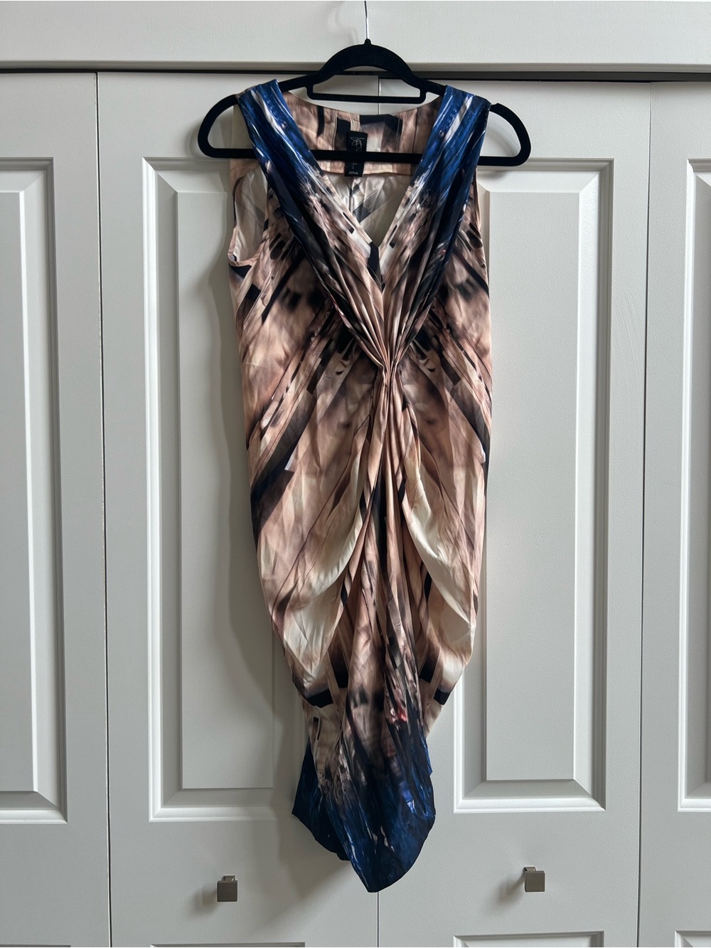 Zero + Maria Cornejo Abstract 100% Silk Draped Twist Front Midi Dress Size 6